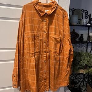 AVA & VIV Women's Orange Plaid Button-Up Shirt, Size 3X